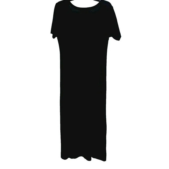 Exclusively Misook Black Classic Knit Maxi Short Sleeve Dress Size Small - Picture 3 of 4